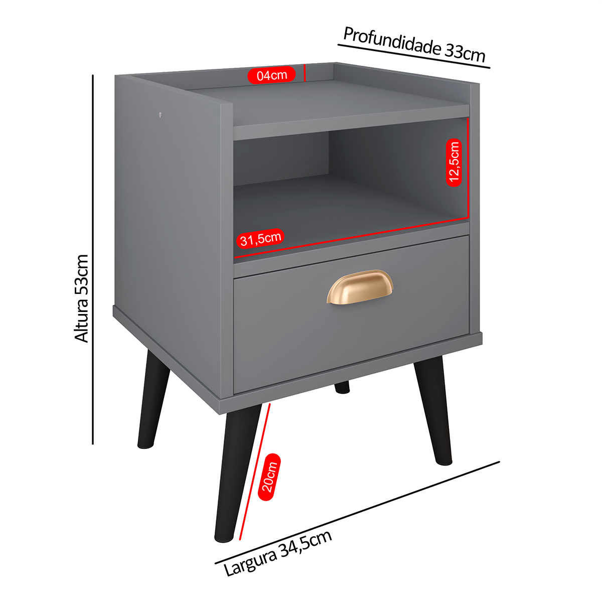 Mesa Cabeceira Estilo Retrô cor Cinza