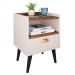 Mesa Cabeceira Estilo Retrô cor Off White / Freijó