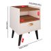 Mesa Cabeceira Estilo Retrô cor Off White / Freijó