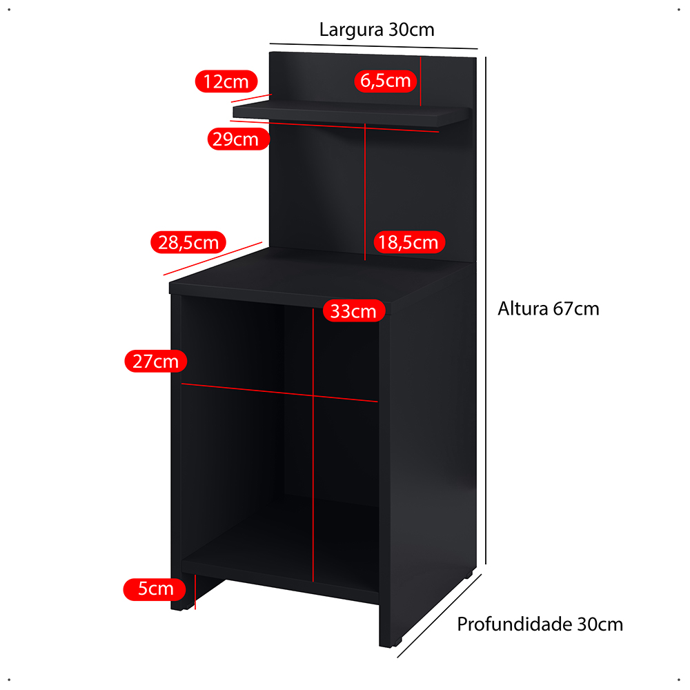 Mesa Cabeceira Fantasy Nicho Porta Objetos Prateleira Organizadora Mesinha Lateral Decoração Quarto Preto - Lojas RPM