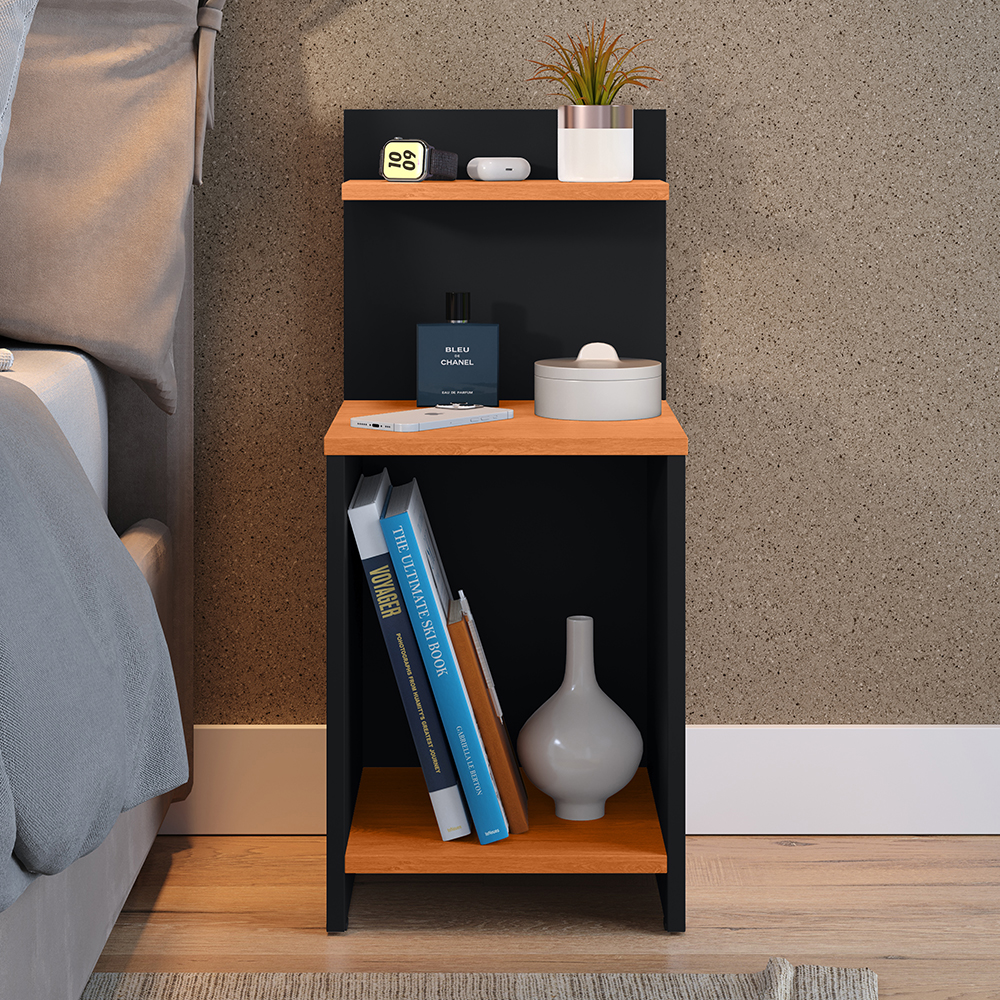 Mesa Cabeceira Fantasy Nicho Porta Objetos Prateleira Organizadora Mesinha Lateral Decoração Quarto Preto/Cinamomo - Lojas RPM