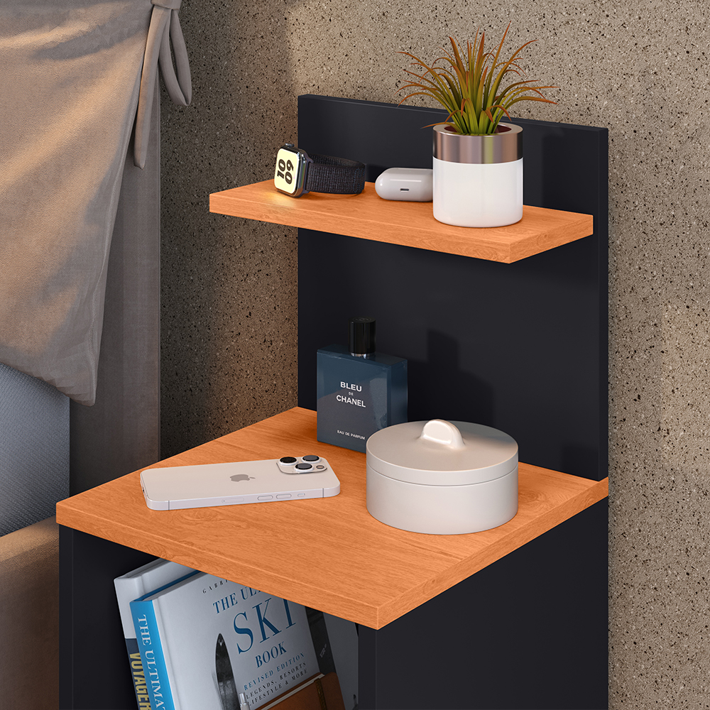 Mesa Cabeceira Fantasy Nicho Porta Objetos Prateleira Organizadora Mesinha Lateral Decoração Quarto Preto/Cinamomo - Lojas RPM