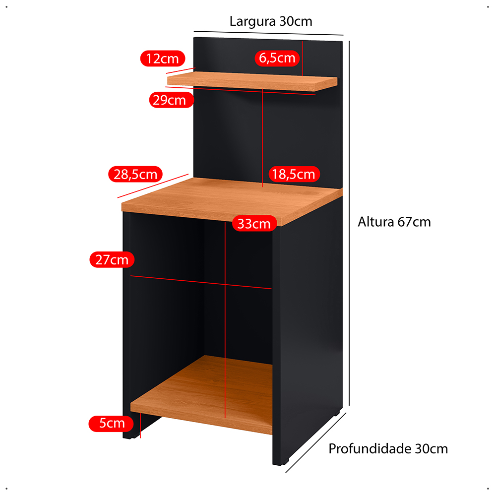 Mesa Cabeceira Fantasy Nicho Porta Objetos Prateleira Organizadora Mesinha Lateral Decoração Quarto Preto/Cinamomo - Lojas RPM