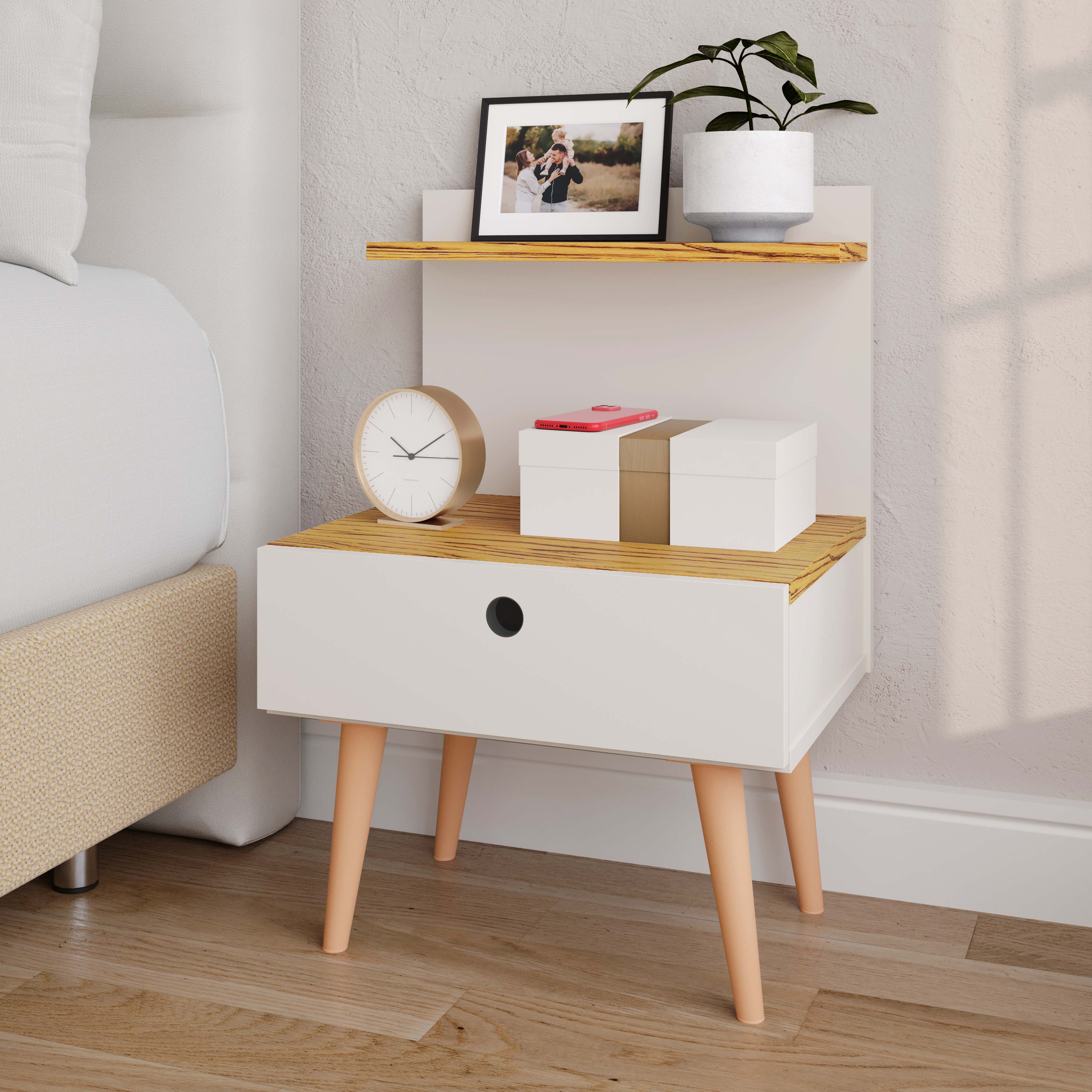 Mesa de Cabeceira Nina cor Off white / Nature