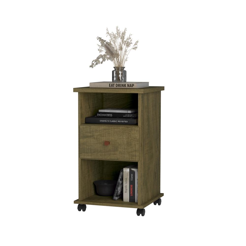 Mesa de Cabeceira Otto 1 Gaveta e Rodízios – Amendoa Wood – Móveis Primus