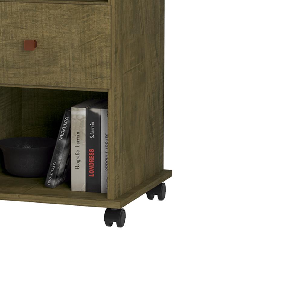 Mesa de Cabeceira Otto 1 Gaveta e Rodízios – Amendoa Wood – Móveis Primus
