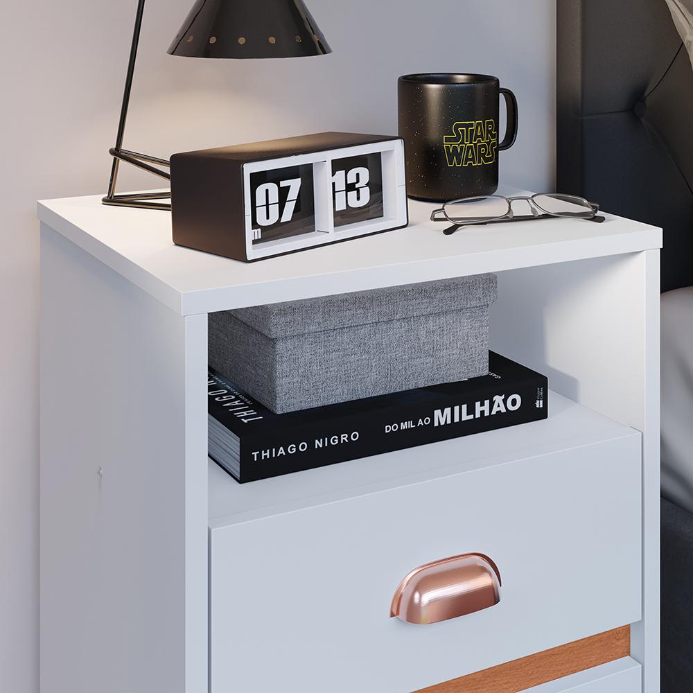 Mesa de Cabeceira Pequena Mesinha Com Gavetas Moderna Nicho Organizador Retrô Canto Quarto Classic New - Branco - RPM
