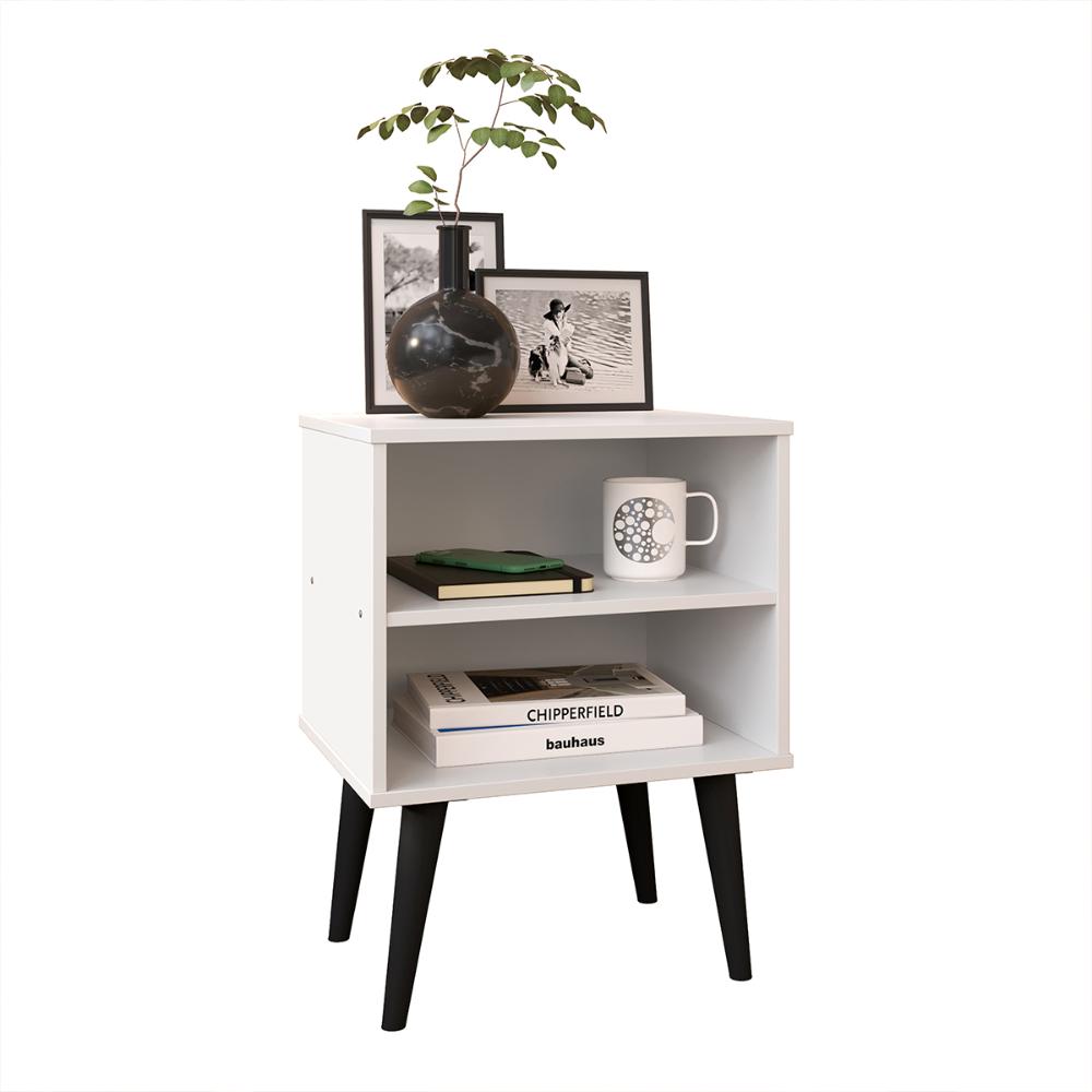 Mesa de Cabeceira Pequena Prateleira Nicho Decorativo Apoio Lateral Cama Quarto Casal Solteiro - Branco/Preto - RPM Móveis