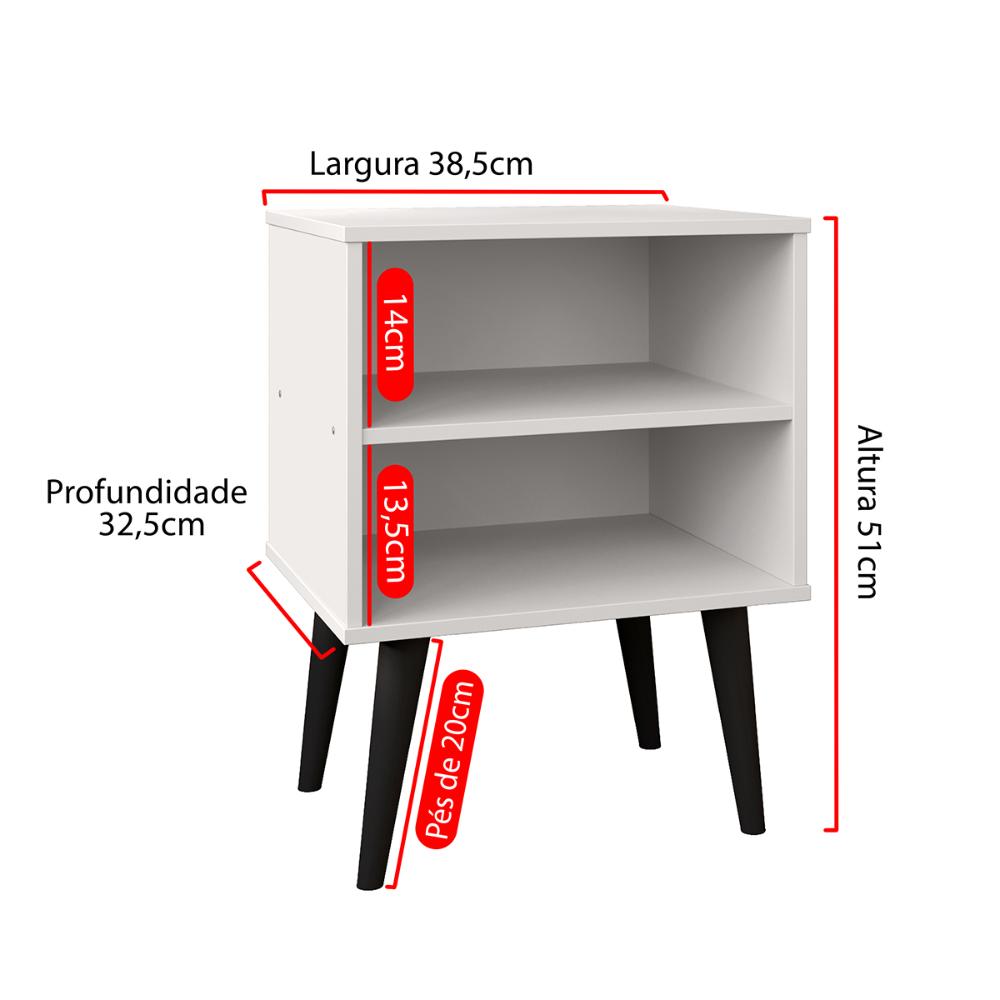 Mesa de Cabeceira Pequena Prateleira Nicho Decorativo Apoio Lateral Cama Quarto Casal Solteiro - Branco/Preto - RPM Móveis