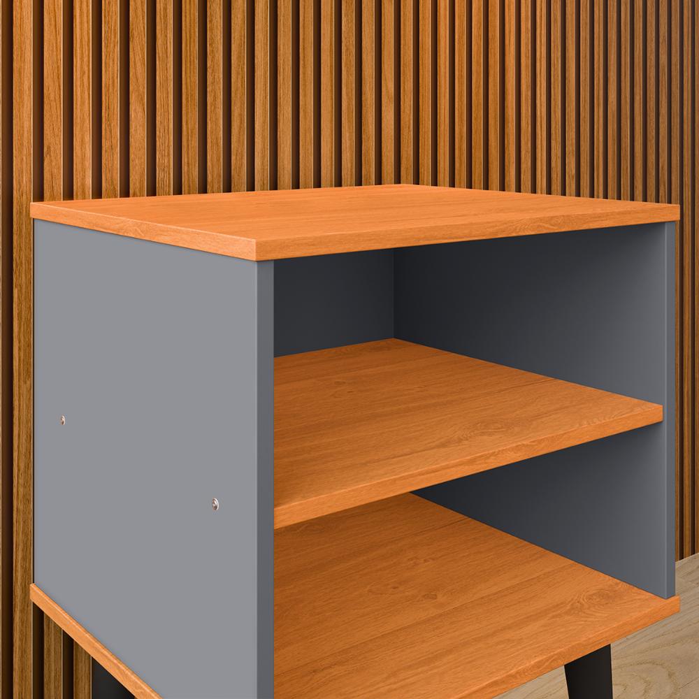 Mesa de Cabeceira Pequena Prateleira Nicho Decorativo Apoio Lateral Cama Quarto Casal Solteiro - Cinza/Cinamomo - RPM Móveis