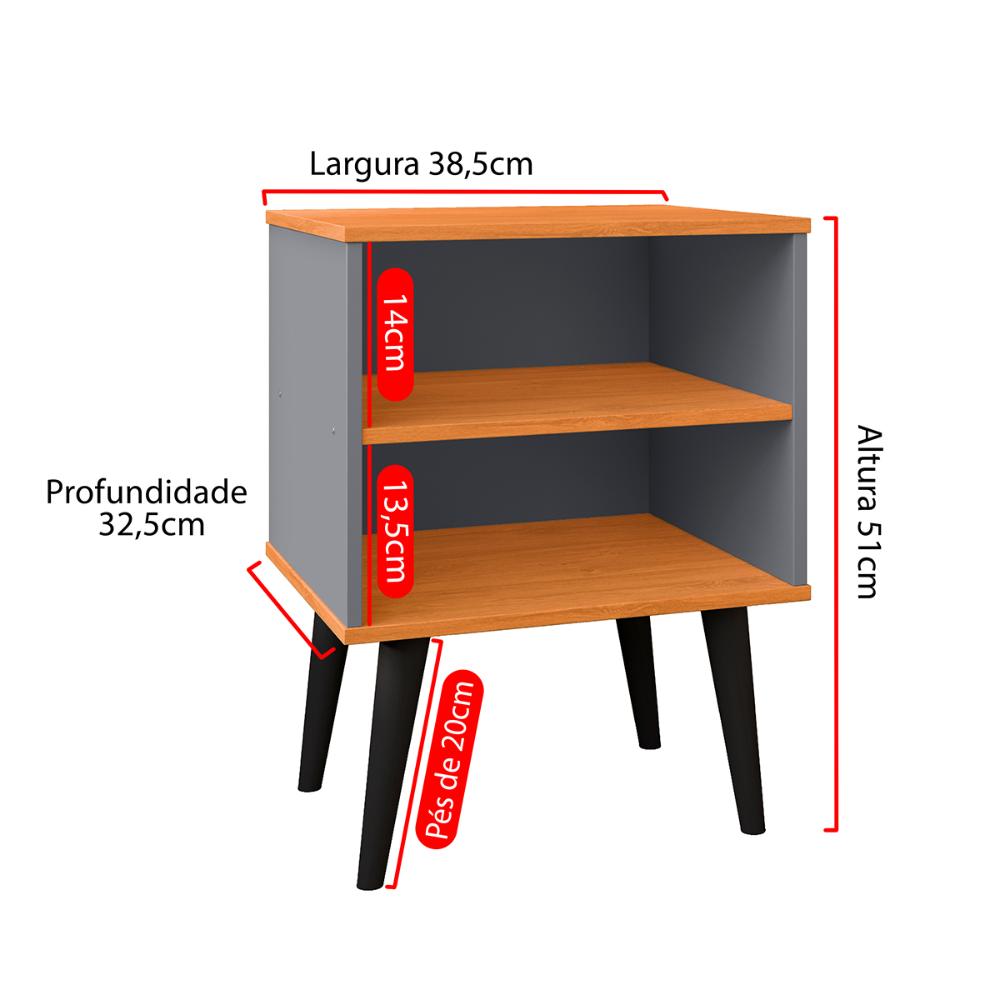 Mesa de Cabeceira Pequena Prateleira Nicho Decorativo Apoio Lateral Cama Quarto Casal Solteiro - Cinza/Cinamomo - RPM Móveis