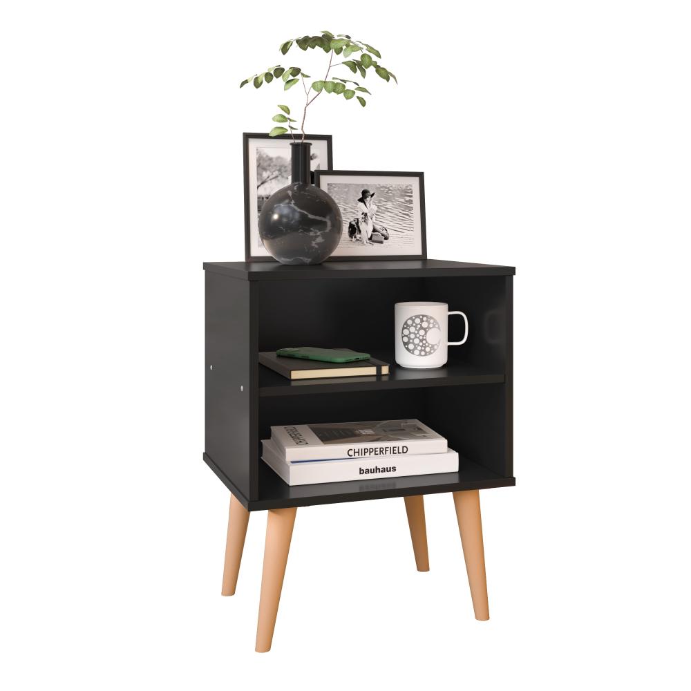 Mesa de Cabeceira Pequena Prateleira Nicho Decorativo Apoio Lateral Cama Quarto Casal Solteiro - Preto - RPM 