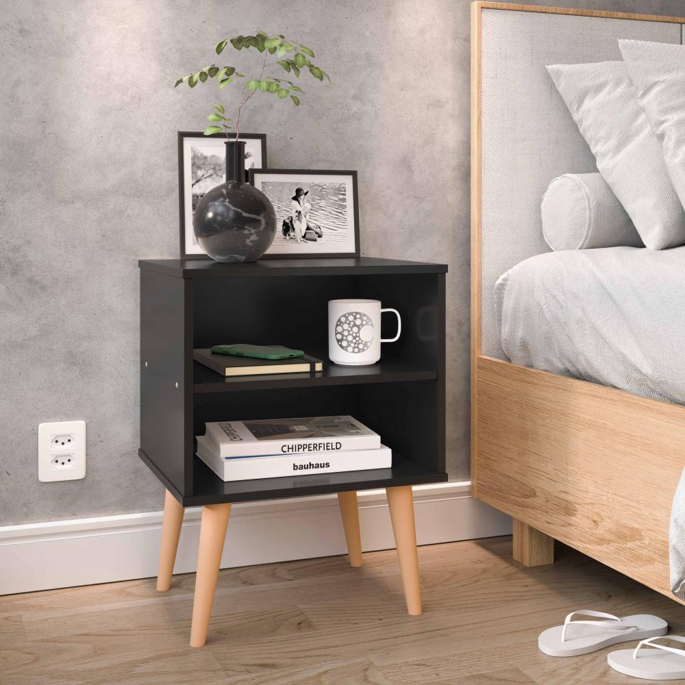 Mesa de Cabeceira Pequena Prateleira Nicho Decorativo Apoio Lateral Cama Quarto Casal Solteiro - Preto - RPM 