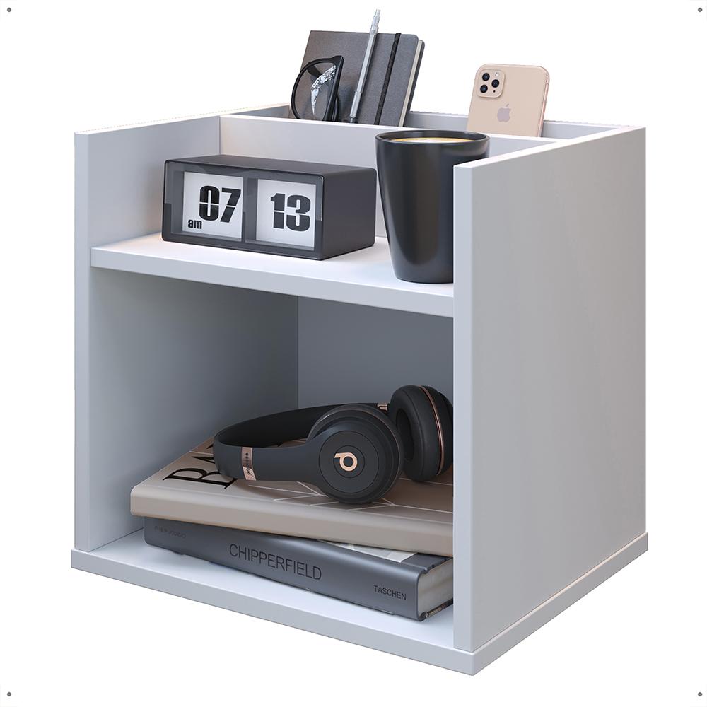 Mesa de Cabeceira Suspensa Madri Divisória Organizadora Nicho Mesinha Decorativa Quarto Casal Solteiro - Branco - RPM Móveis