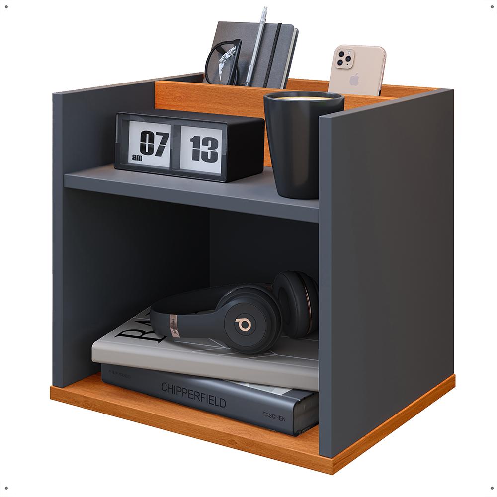 Mesa de Cabeceira Suspensa Madri Divisória Organizadora Nicho Mesinha Decorativa Quarto Casal Solteiro - Cinza/Cinamomo - RPM Móveis