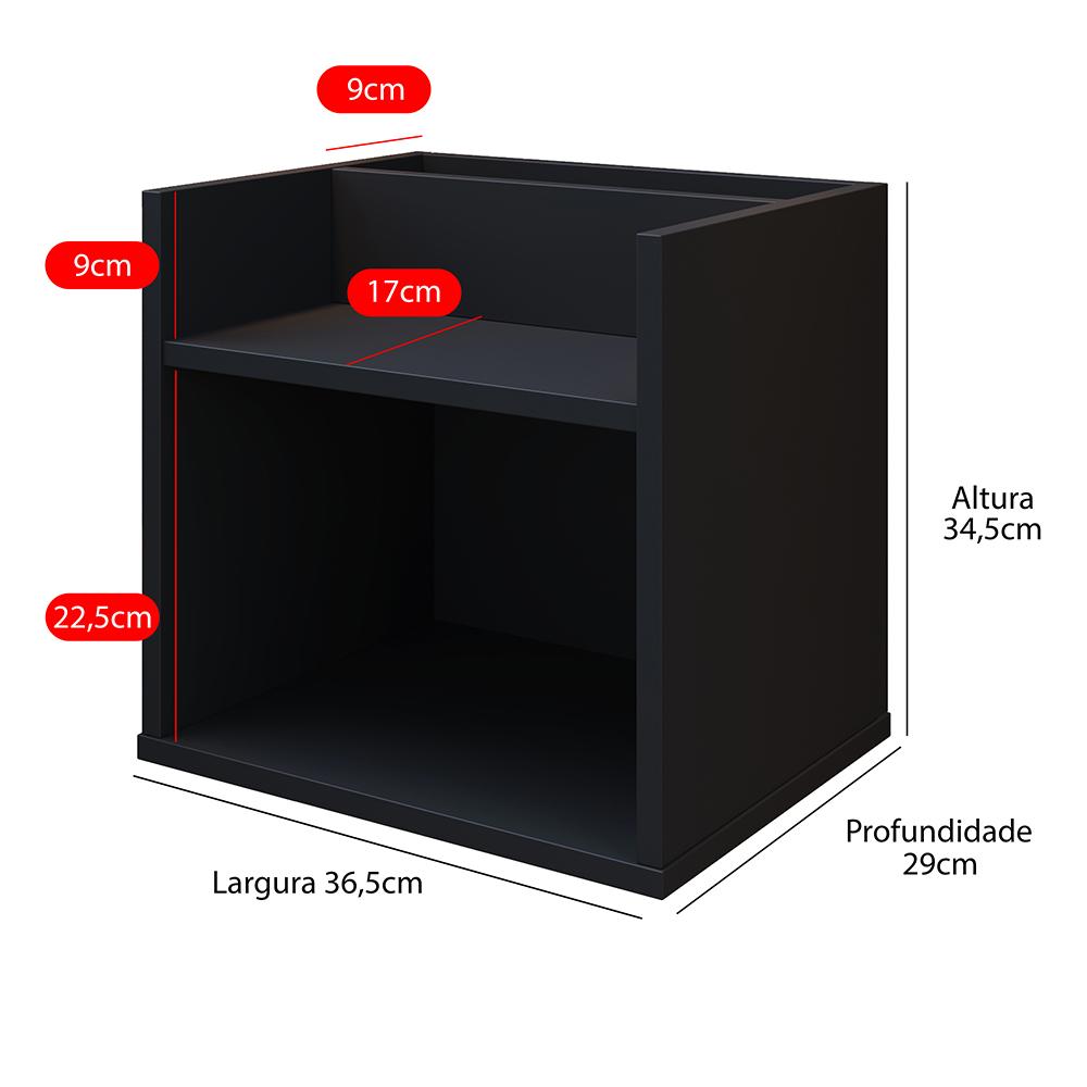 Mesa de Cabeceira Suspensa Madri Divisória Organizadora Nicho Mesinha Decorativa Quarto Casal Solteiro - Preto - RPM Móveis