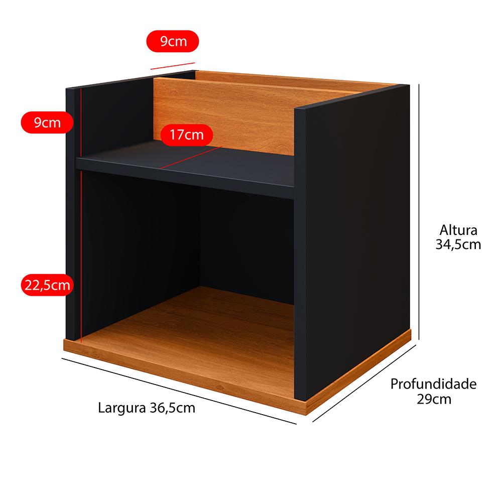 Mesa de Cabeceira Suspensa Madri Divisória Organizadora Nicho Mesinha Decorativa Quarto Casal Solteiro - Preto/Cinamomo - RPM Móveis
