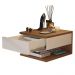 Mesa de Cabeceira Suspensa Mesinha com Gaveta Nicho Organizador Canto Lateral Cama Quarto Pequeno Decor - Freijó/Off - RPM Móveis