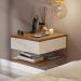 Mesa de Cabeceira Suspensa Mesinha com Gaveta Nicho Organizador Canto Lateral Cama Quarto Pequeno Decor - Freijó/Off - RPM Móveis