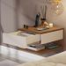 Mesa de Cabeceira Suspensa Mesinha com Gaveta Nicho Organizador Canto Lateral Cama Quarto Pequeno Decor - Freijó/Off - RPM Móveis