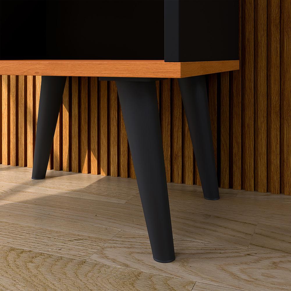 Mesinha Quarto Lateral Cama Mesa Cabeceira 1 Gaveta Organizadora Pés Palito Retrô - Preto/Cinamomo - RPM Móveis