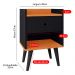 Mesinha Quarto Lateral Cama Mesa Cabeceira 1 Gaveta Organizadora Pés Palito Retrô - Preto/Cinamomo - RPM Móveis