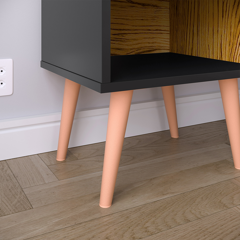 Mesinha com Gaveta Pequena Luxo Decore Quarto Mesa de Cabeceira Suporte Apoio Cama - Preto / Nature - Lojas RPM