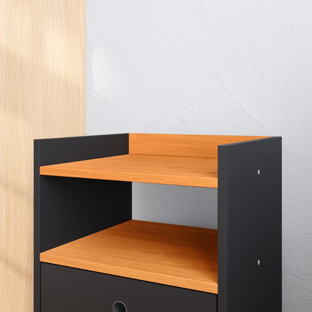 Mesinha de Cabeceira Canto Quarto Mesa Auxiliar 2 Gavetas Nicho Apoio Lateral Cama  Dream - Preto/Cinamomo - RPM