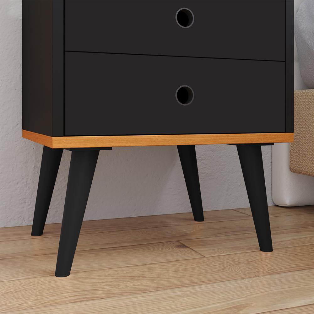 Mesinha de Cabeceira Canto Quarto Mesa Auxiliar 2 Gavetas Nicho Apoio Lateral Cama  Dream - Preto/Cinamomo - RPM