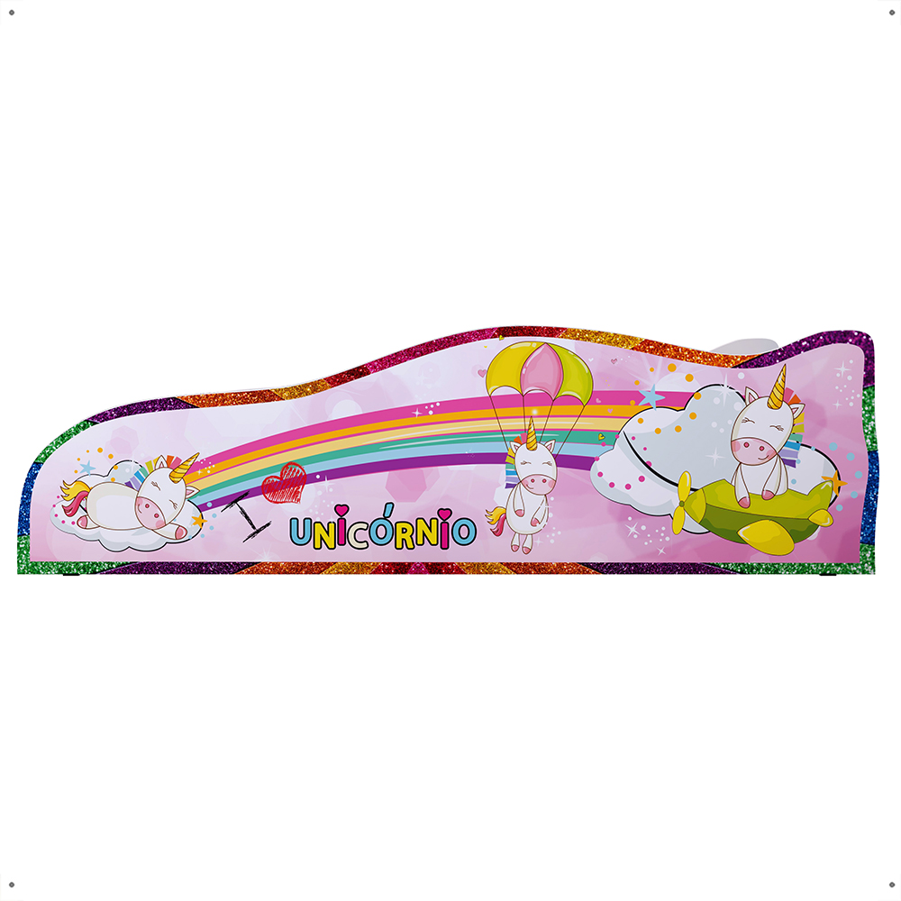 Mini Cama Carro Infantil Montessoriana MDF Lateral Grade Proteção Decoração Tema Unicórnio Quarto Menina Princesa - RPM