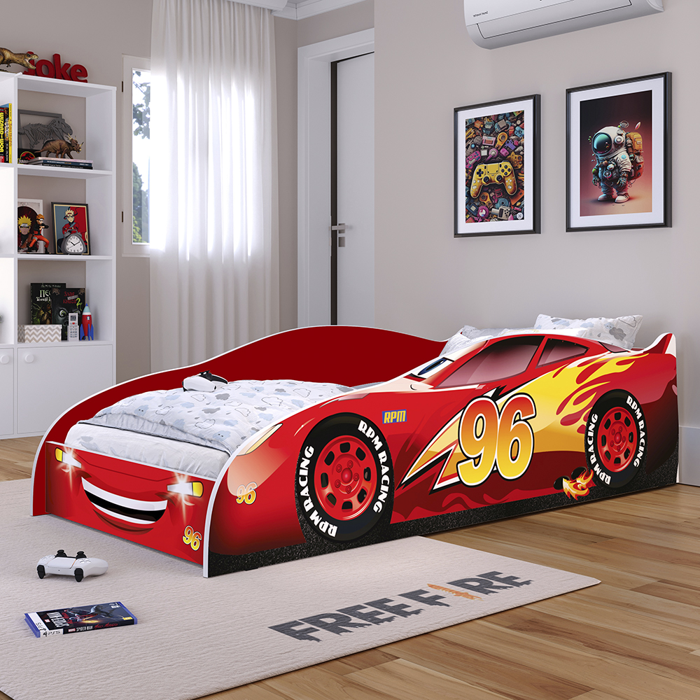 Mini Cama Infantil Carro 96 MDF Montessoriana Lateral Protetora Decoração Tema Quarto Menino - Vermelho - RPM Móveis