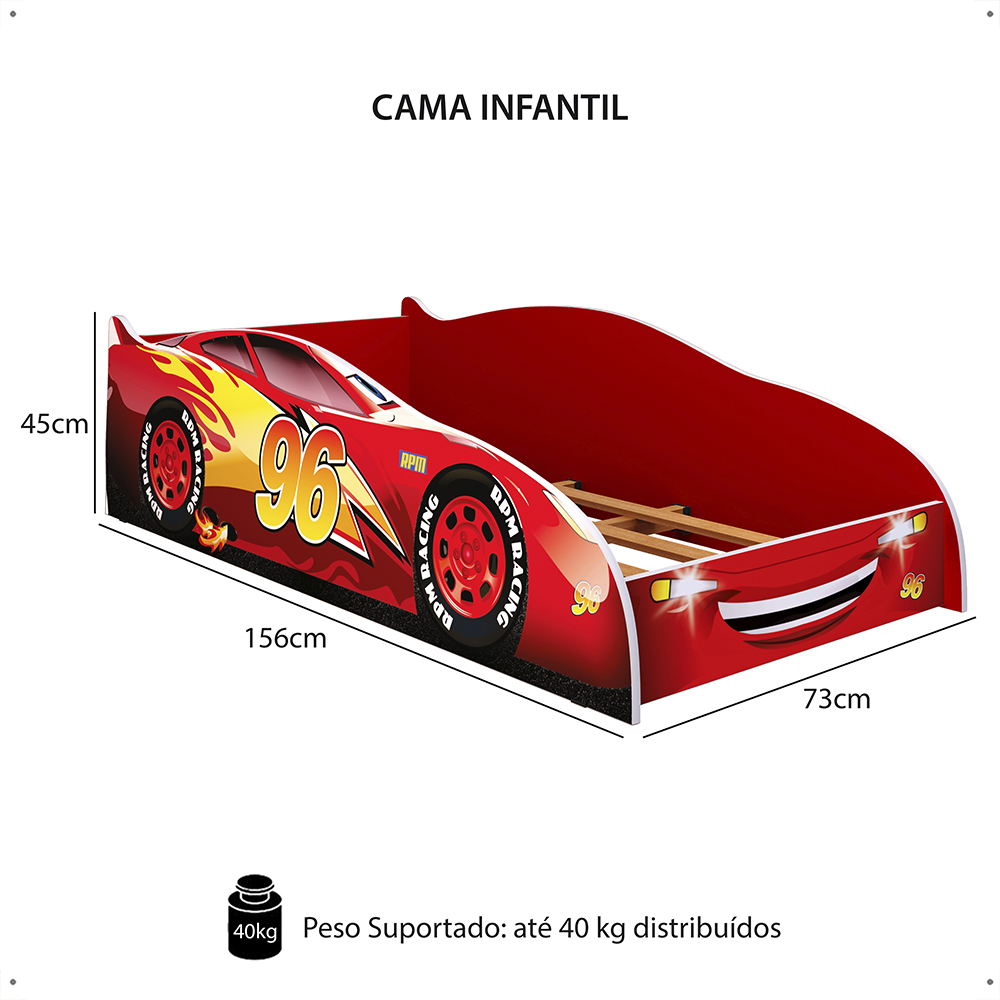 Mini Cama Infantil Carro 96 MDF Montessoriana Lateral Protetora Decoração Tema Quarto Menino - Vermelho - RPM Móveis