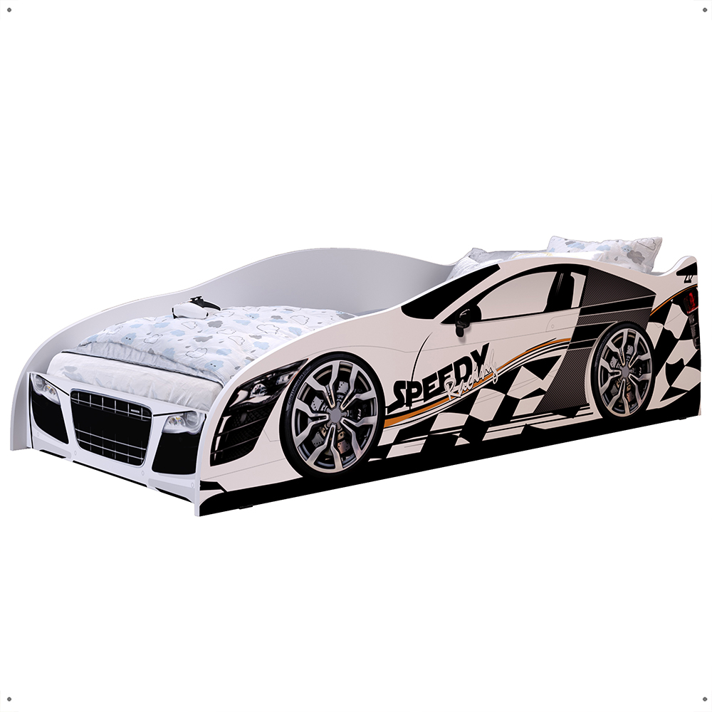 Mini Cama Infantil Carro Corrida Speedy MDF Montessoriana Proteção Lateral Decoração Kids Tema Quarto Menino - Branco – RPM