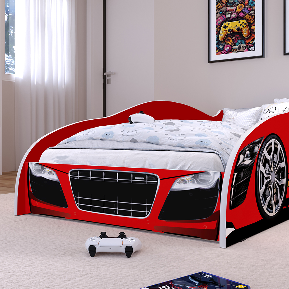 Mini Cama Infantil Carro Corrida Speedy MDF Montessoriana Proteção Lateral Decoração Kids Tema Quarto Menino - Vermelho - RPM