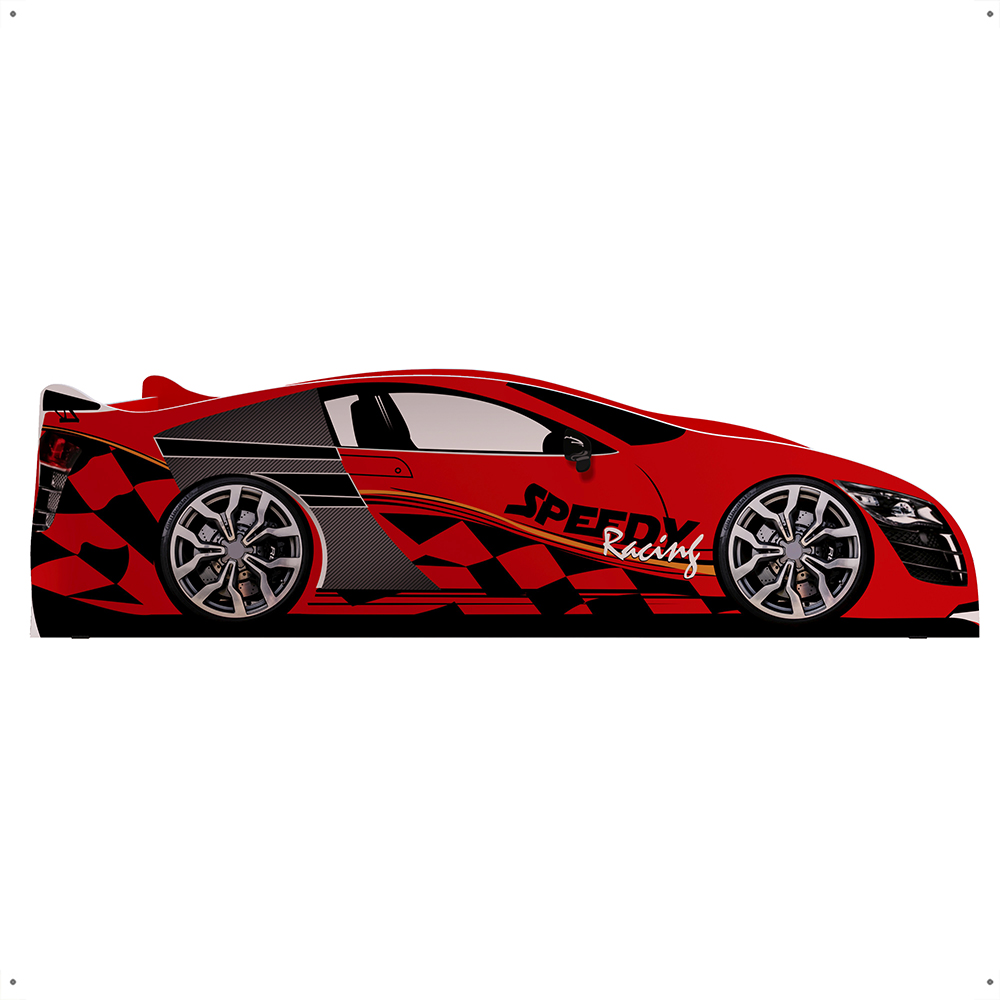 Mini Cama Infantil Carro Corrida Speedy MDF Montessoriana Proteção Lateral Decoração Kids Tema Quarto Menino - Vermelho - RPM