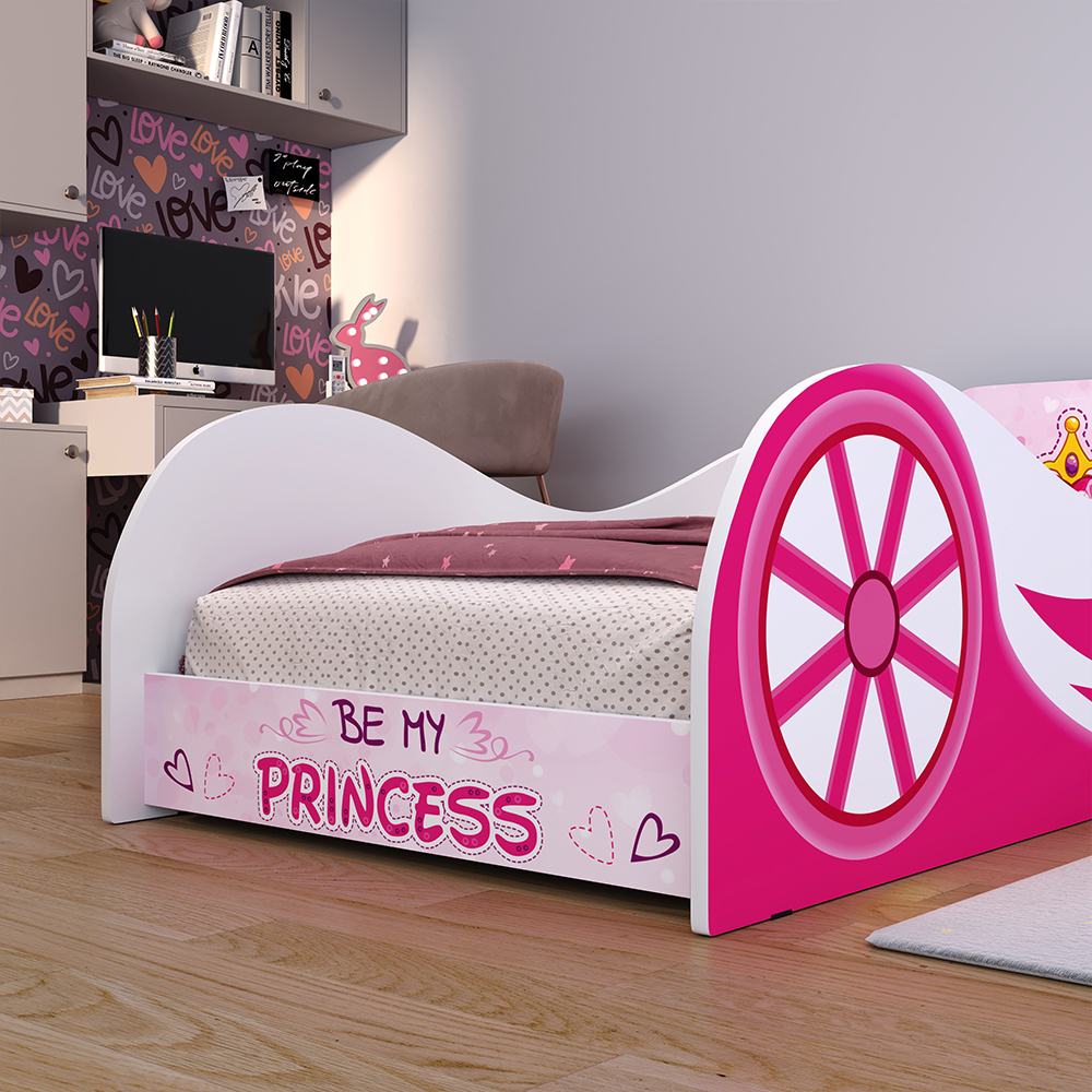 Mini Cama Infantil Carruagem Princess MDF Montessoriana Lateral Grande Proteção Resistente Tema Quarto Menina Rosa – RPM