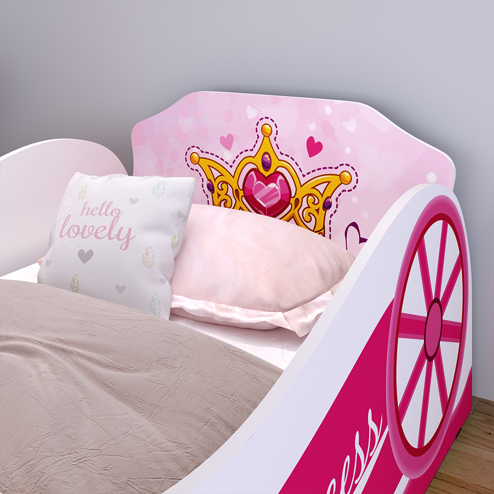 Mini Cama Infantil Carruagem Princess MDF Montessoriana Lateral Grande Proteção Resistente Tema Quarto Menina Rosa – RPM