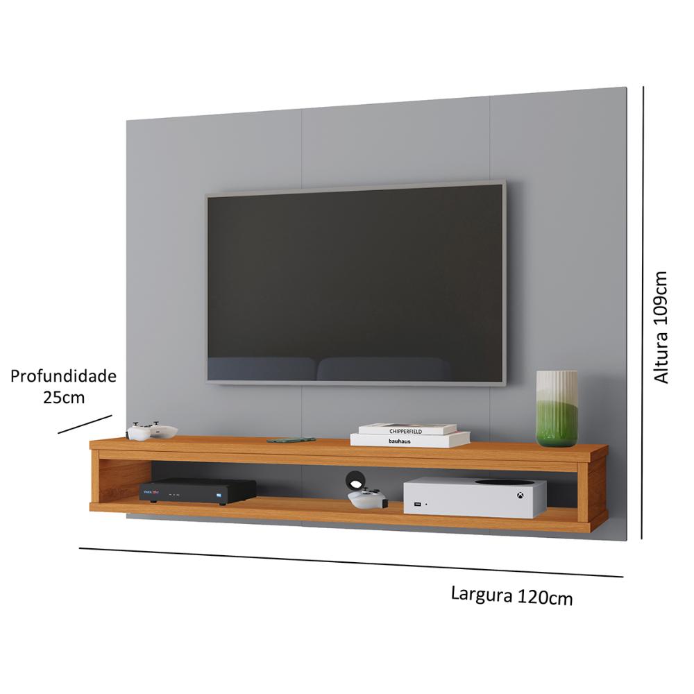 Painel Cissa Tv 32 36 39 40 42 46 47 50 Polegadas Prateleira Inferior Nicho Decorativo Suspenso Quarto Sala - Cinza/Cinamomo - RPM Móveis