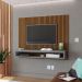 Painel Cissa Tv 32 36 39 40 42 46 47 50 Polegadas Prateleira Inferior Nicho Decorativo Suspenso Quarto Sala - Ripado Freijó/Cinza - RPM Móveis