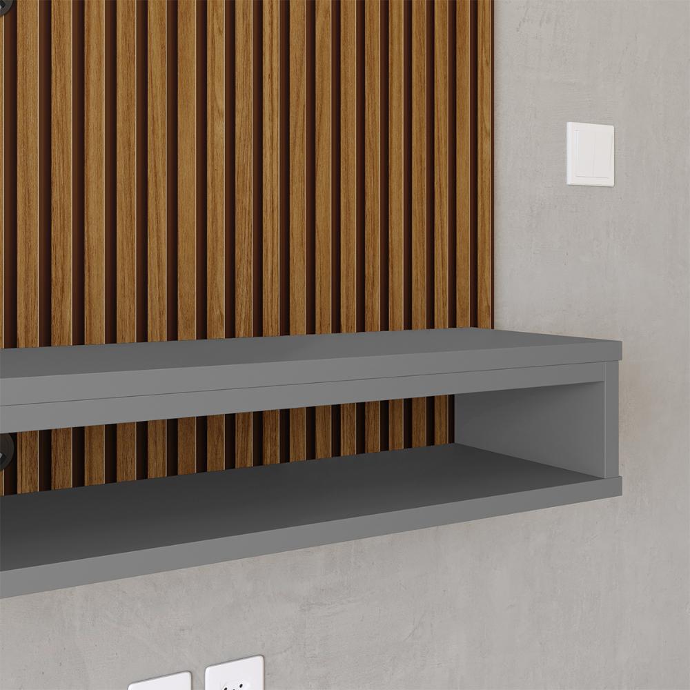 Painel Cissa Tv 32 36 39 40 42 46 47 50 Polegadas Prateleira Inferior Nicho Decorativo Suspenso Quarto Sala - Ripado Freijó/Cinza - RPM Móveis