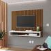 Painel Cissa Tv 32 36 39 40 42 46 47 50 Polegadas Prateleira Inferior Nicho Decorativo Suspenso Quarto Sala - Ripado Freijó/Off White - RPM Móveis
