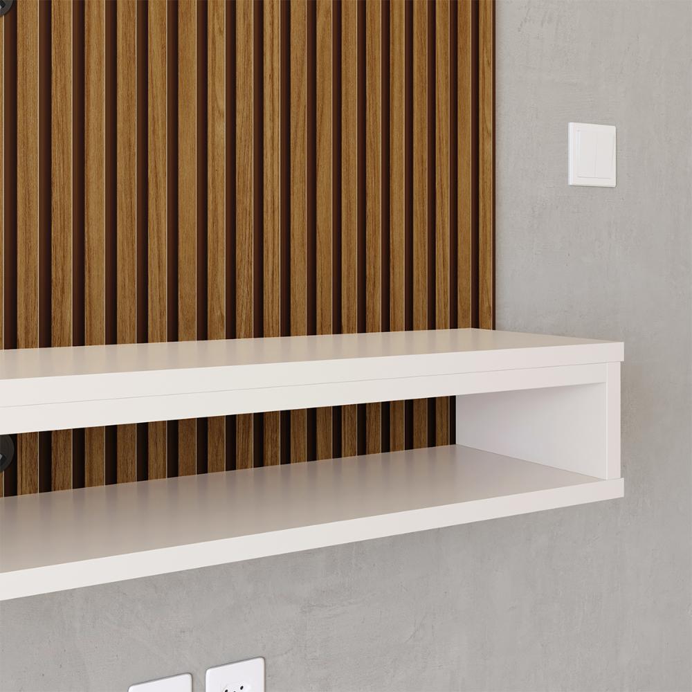 Painel Cissa Tv 32 36 39 40 42 46 47 50 Polegadas Prateleira Inferior Nicho Decorativo Suspenso Quarto Sala - Ripado Freijó/Off White - RPM Móveis