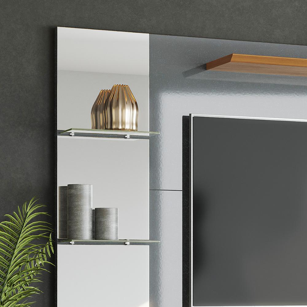 Painel Intense 1.83 Tv Até 55 Polegadas Prateleiras Laterais em Vidro Espelhos Decorativos 2 Portas Sala Estar - Cinza Perolizado/Tauari - RPM Móveis