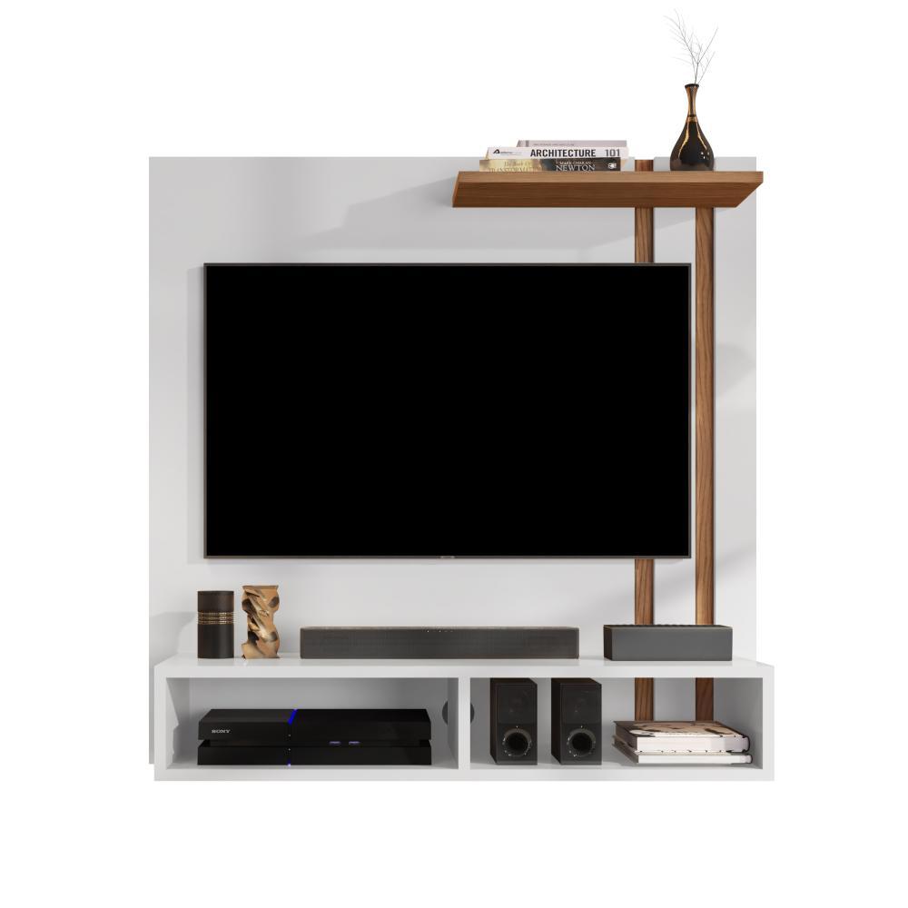 Painel Para Sala TV 32 Polegadas com Nicho e Prateleira Sun - Branco com Nature - RPM Móveis