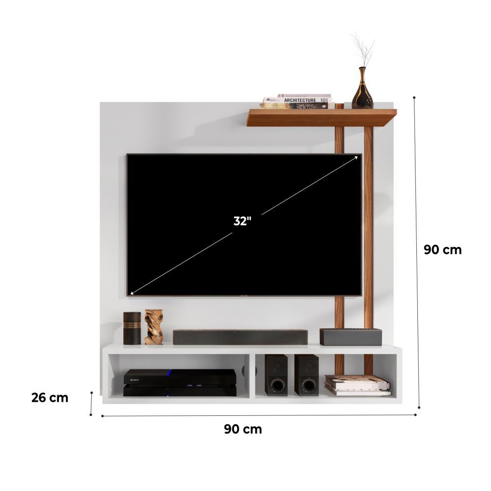 Painel Para Sala TV 32 Polegadas com Nicho e Prateleira Sun - Branco com Nature - RPM Móveis
