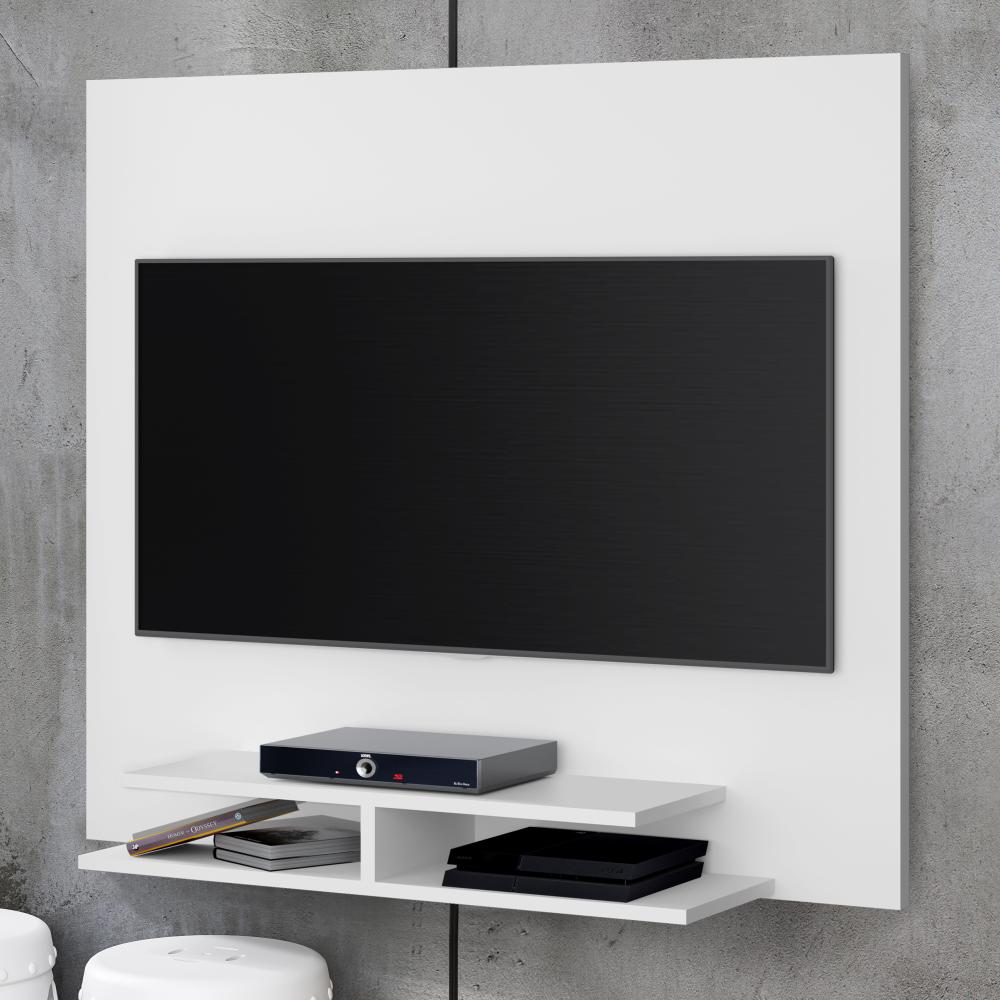 Painel Quênia Tv 32 Polegadas Prateleira Organizadora Porta Objetos Decoração Sala Quarto Multiuso - Branco - RPM Móveis