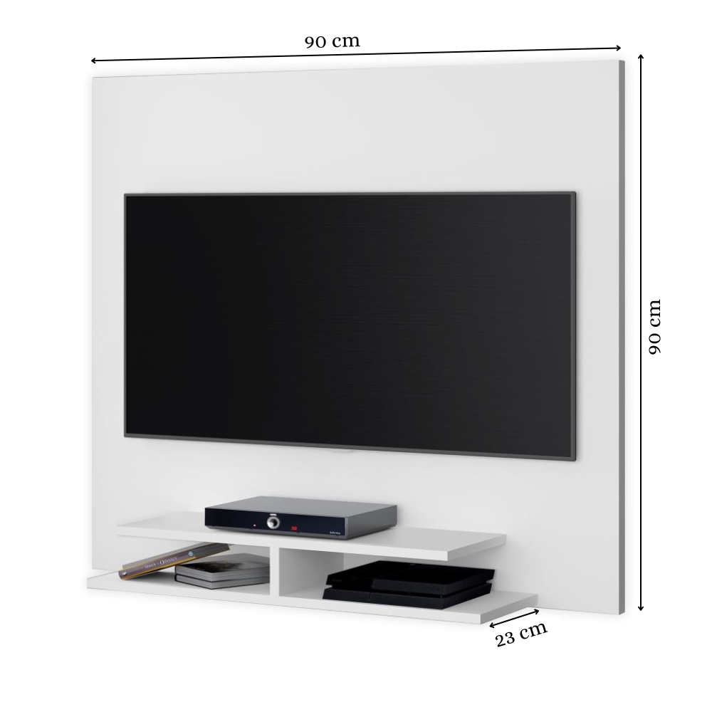 Painel Quênia Tv 32 Polegadas Prateleira Organizadora Porta Objetos Decoração Sala Quarto Multiuso - Branco - RPM Móveis