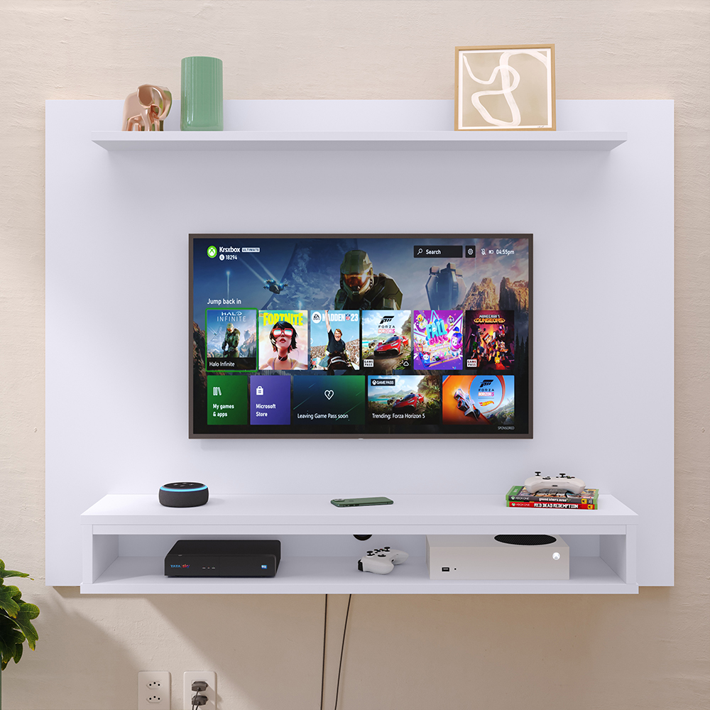 Painel Suspenso Nairóbi Prateleira Superior Nicho Tv até 48 Polegadas Sala Estar Quarto - Branco - Lojas RPM