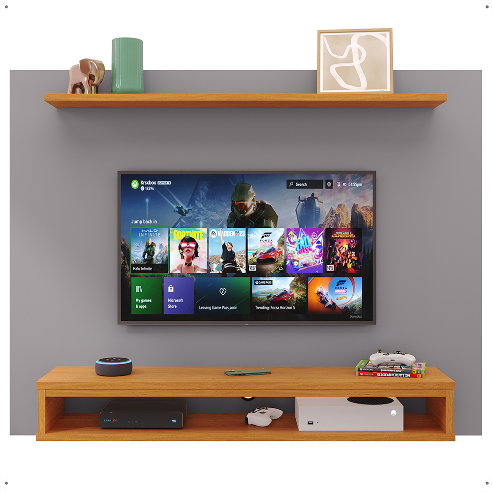 Painel Suspenso Nairóbi Prateleira Superior Nicho Tv até 48 Polegadas Sala Estar Quarto - Cinza/Cinamomo - Lojas RPM