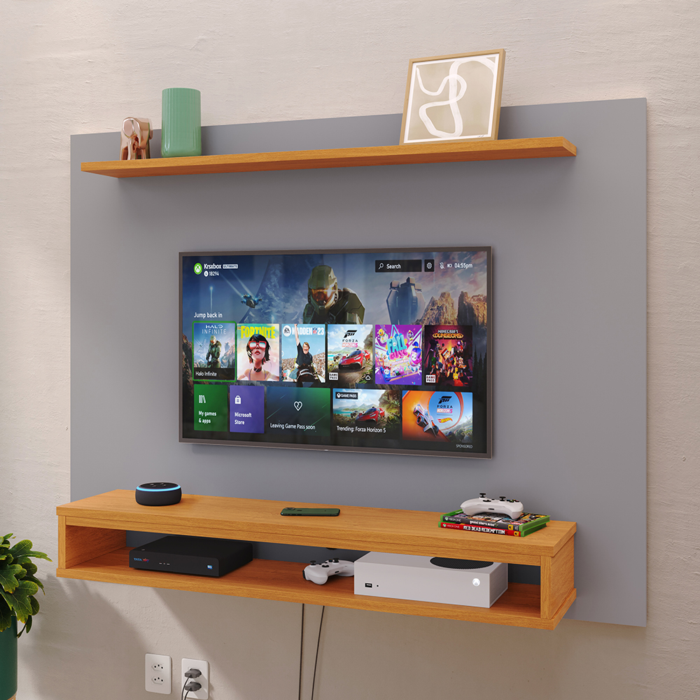 Painel Suspenso Nairóbi Prateleira Superior Nicho Tv até 48 Polegadas Sala Estar Quarto - Cinza/Cinamomo - Lojas RPM
